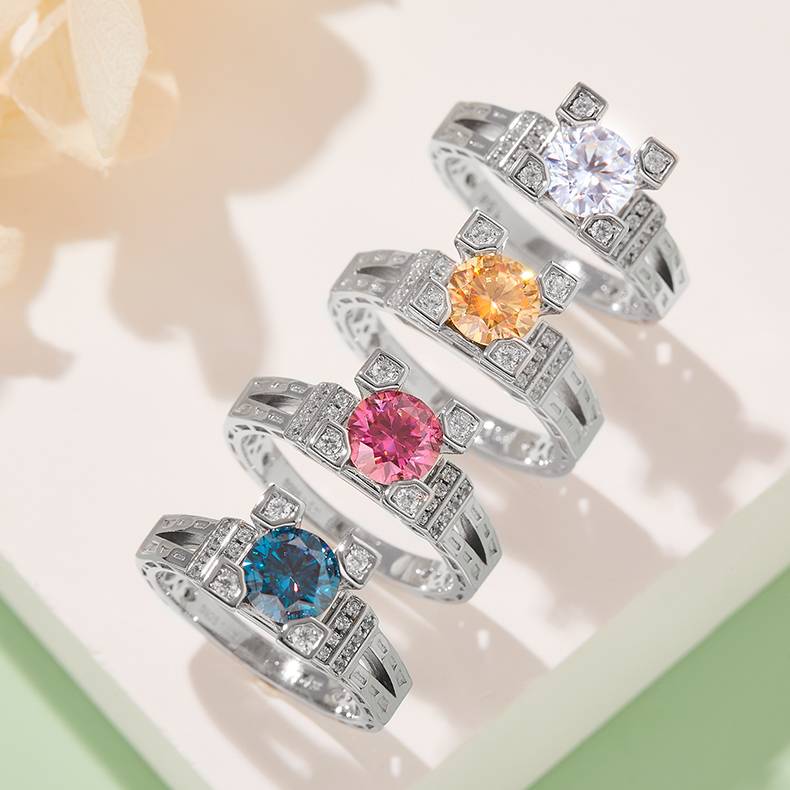 铁塔S925银镀白金MoissaniteWomen's Ring1ctD级